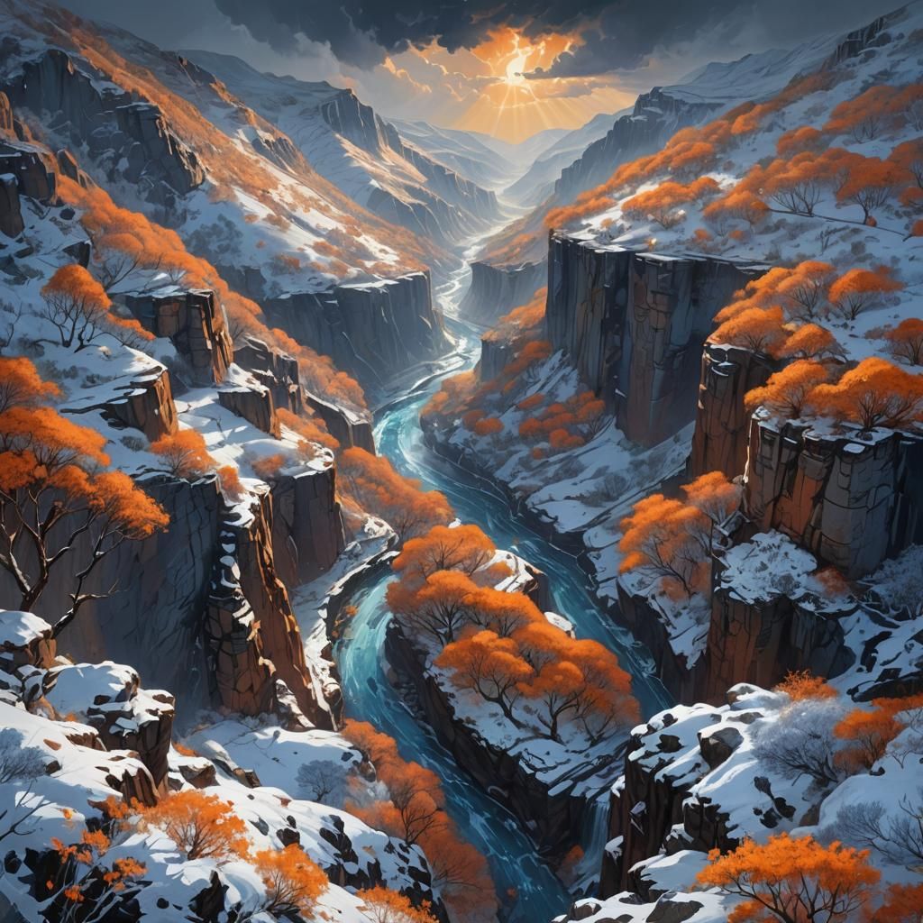 Approaching winter storm on fine and clear day in the french ravine