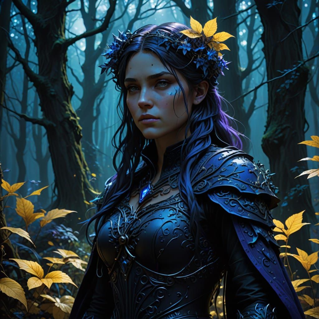 Dark Fantasy Forest Goddess in Midnight Blue