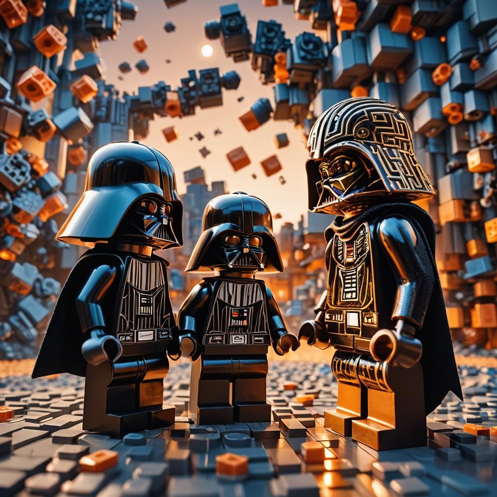 Lego Anakin and Darth Vader in Epic Fantasy Battle Scene