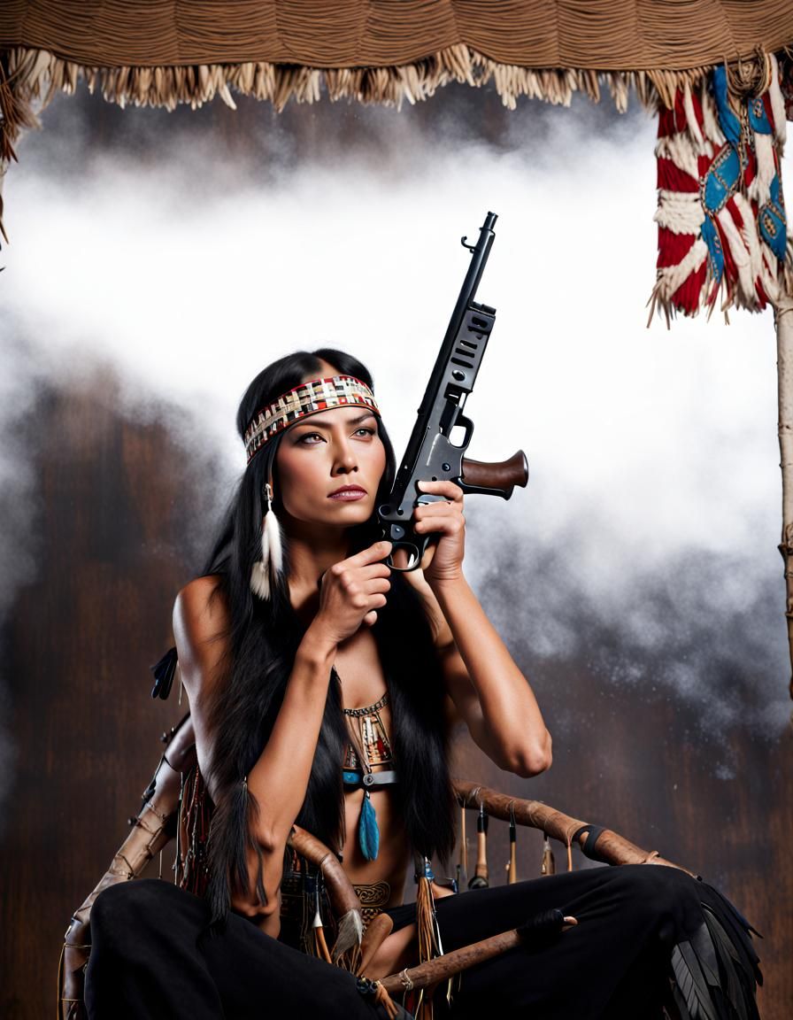 Regal Native American Warrior with Gun