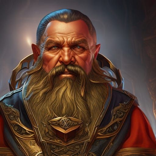 A dwarf sitting on throne in a mine