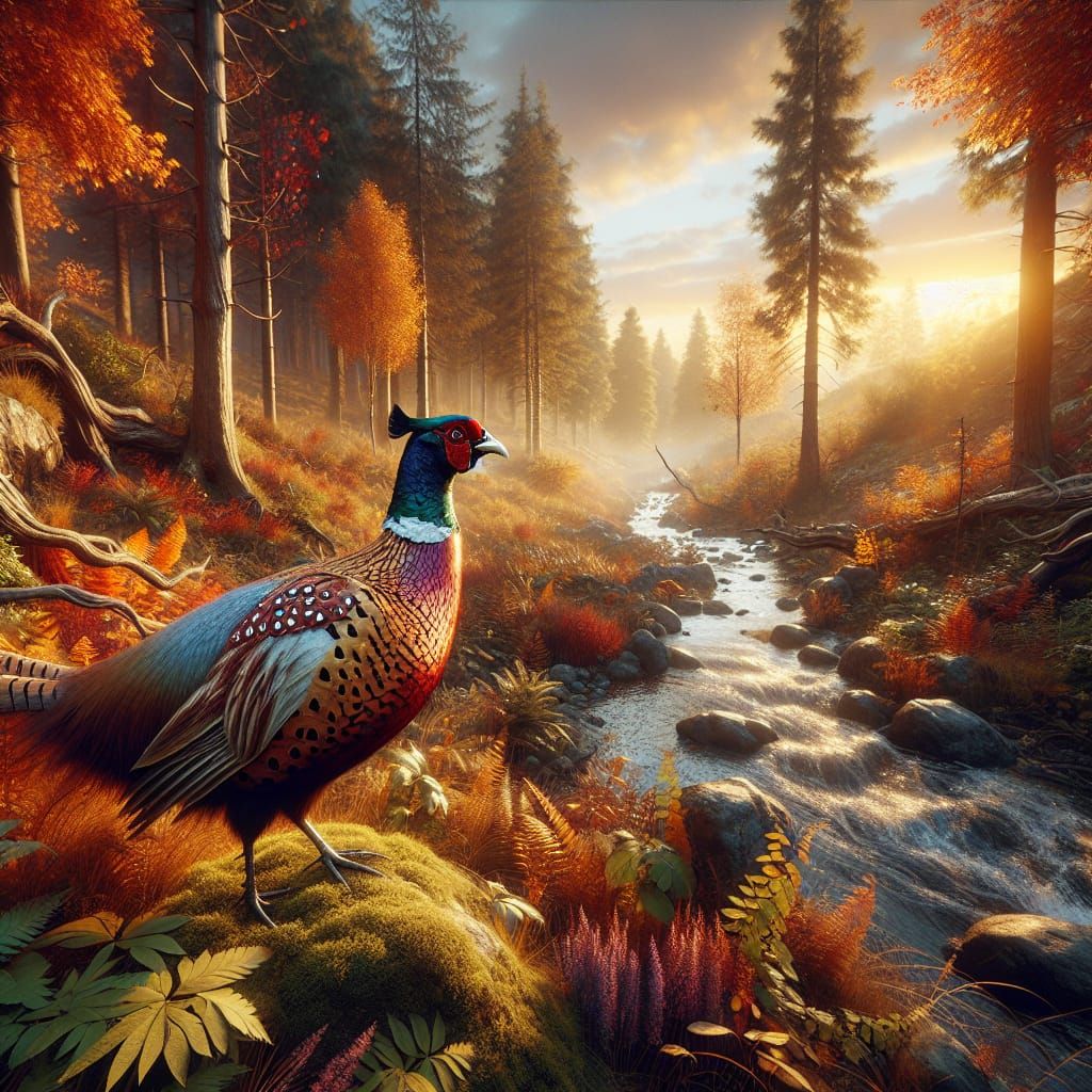Majestic Pheasant in Autumn Woods