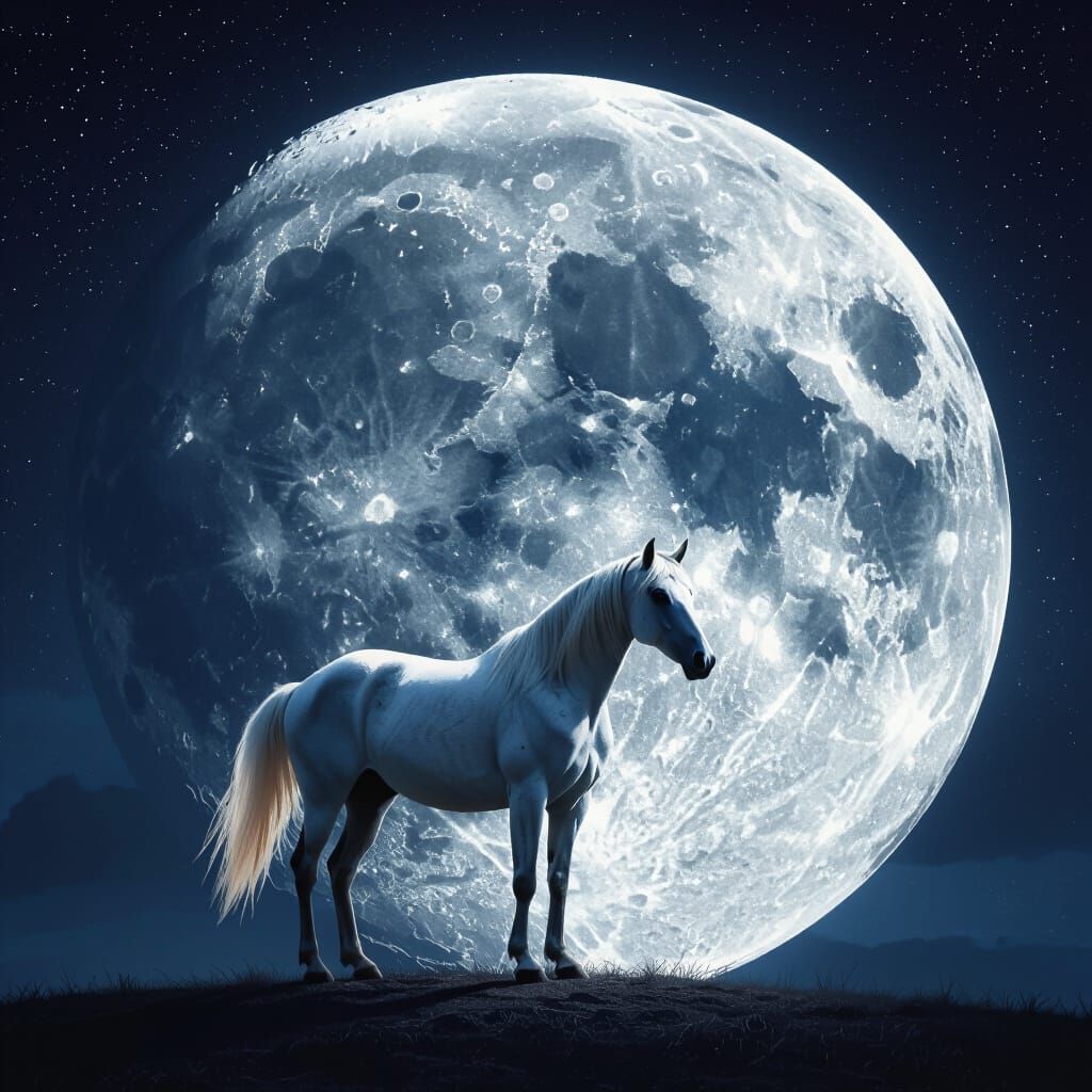Majestic Horse Silhouetted Against a Full Moon