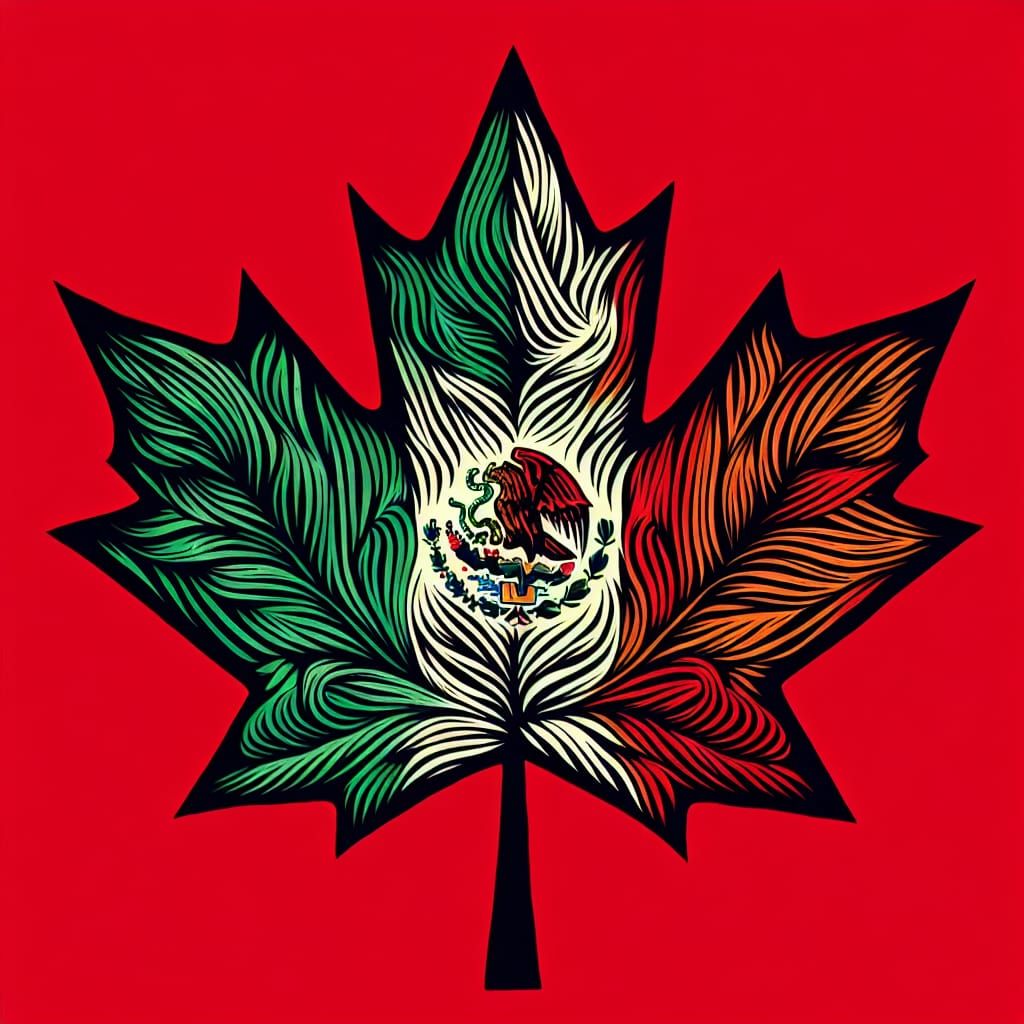 Vibrant Maple Leaf in Woodcut Style with Mexican Colors and ...