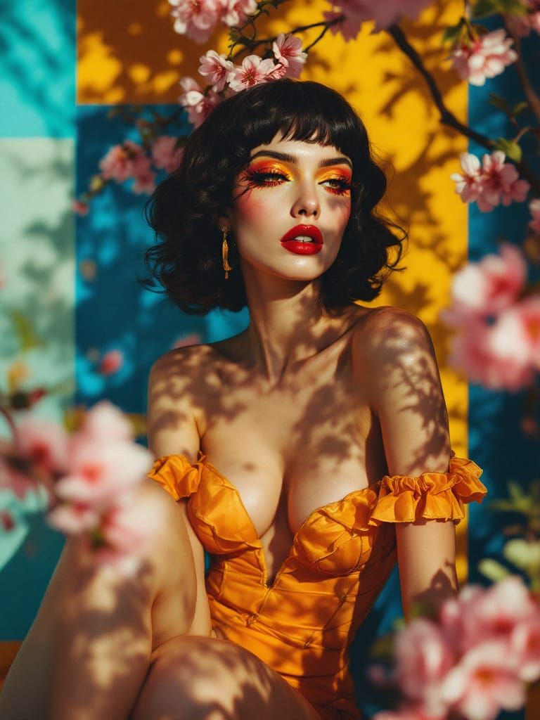 Fashion Editorial: Geometric Pin-Up Amidst Cherry Blossoms