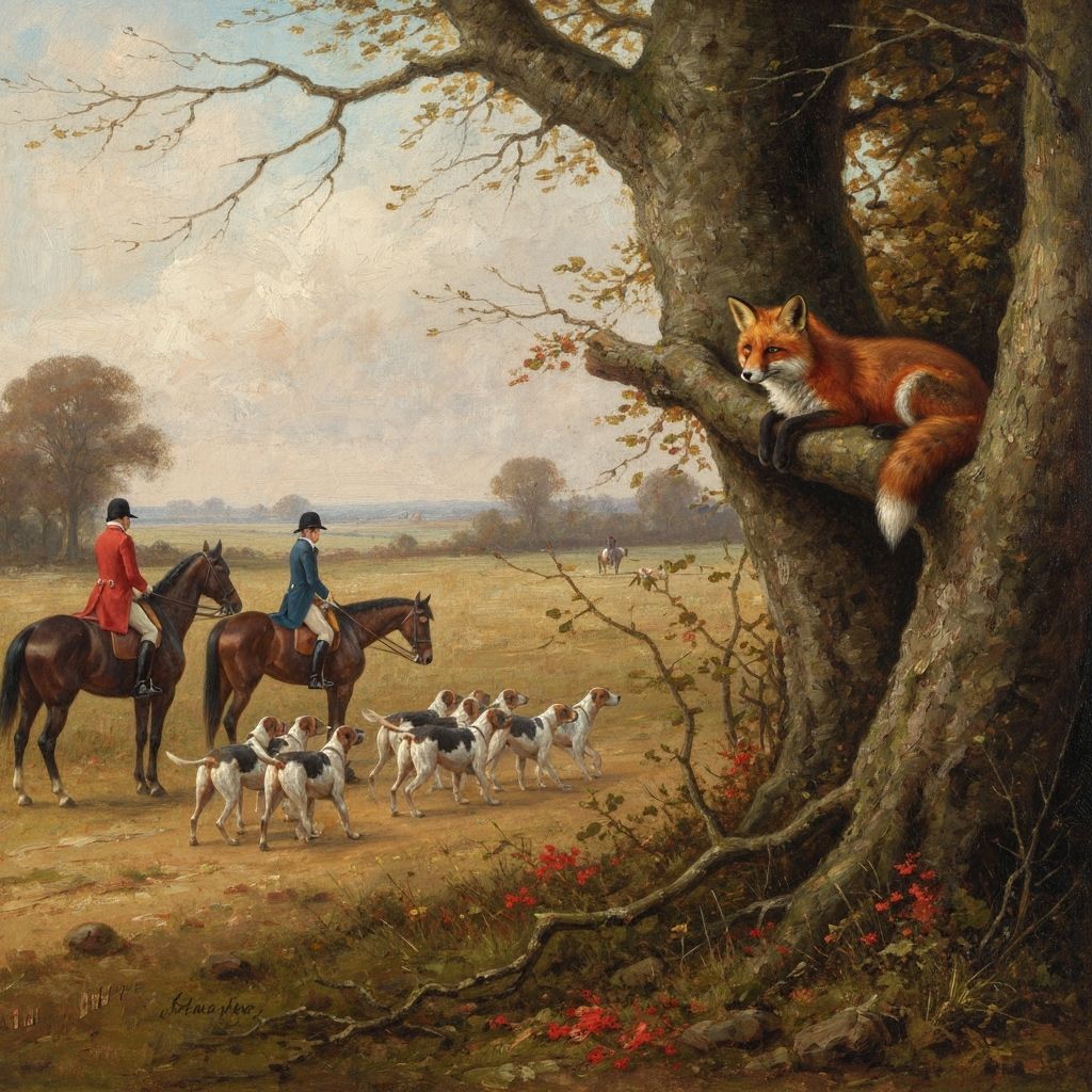 Red Fox Hides From Riders In Rustic Countryside Oil Painting