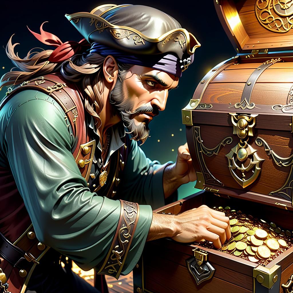 Pirate's Avaricious Hoard in Art Nouveau Style