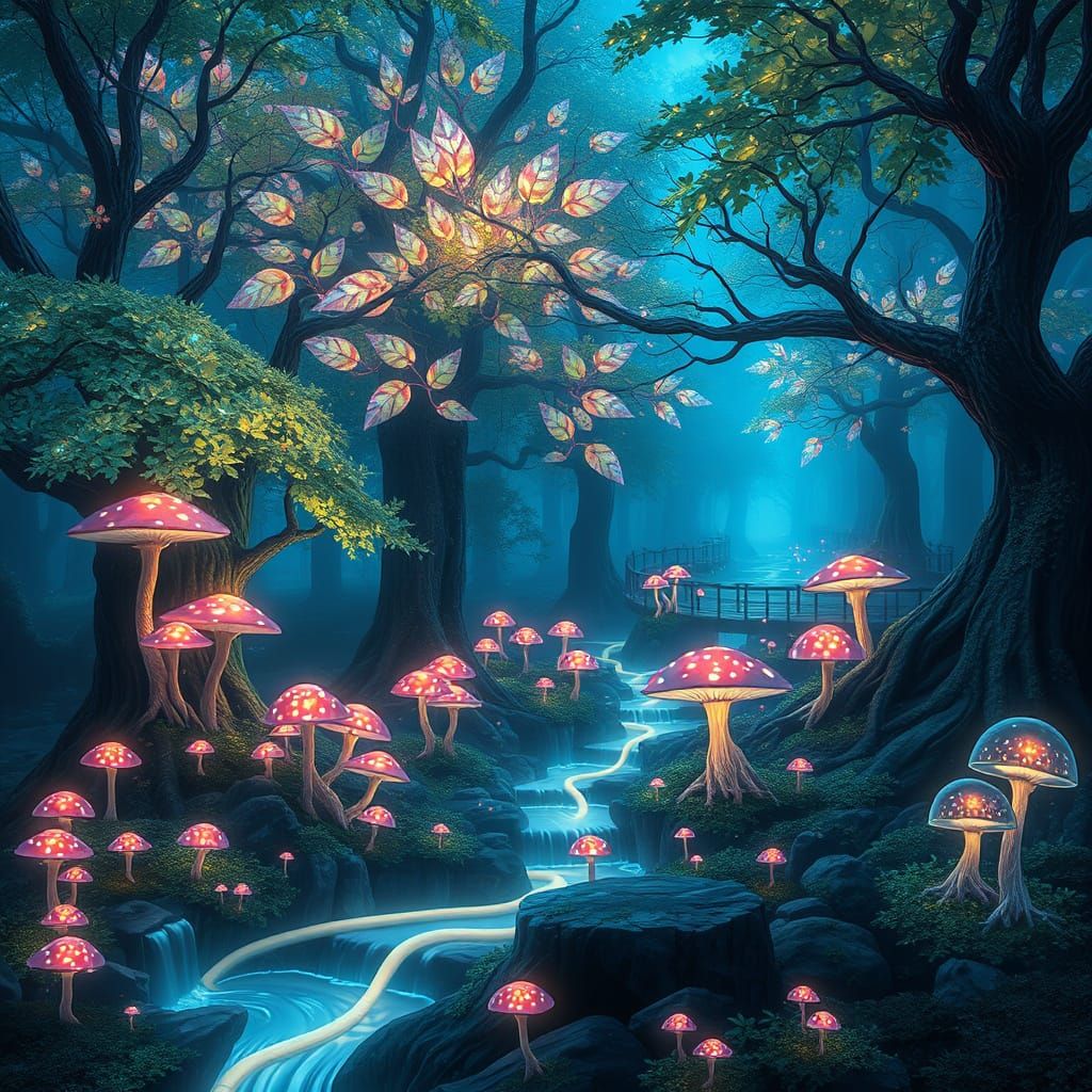 Enchanting Crystal Forest with Liquid Light Streams