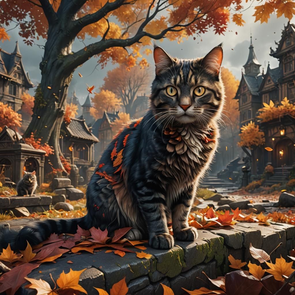 Enchanted Autumn Feline in Vibrant Splendor