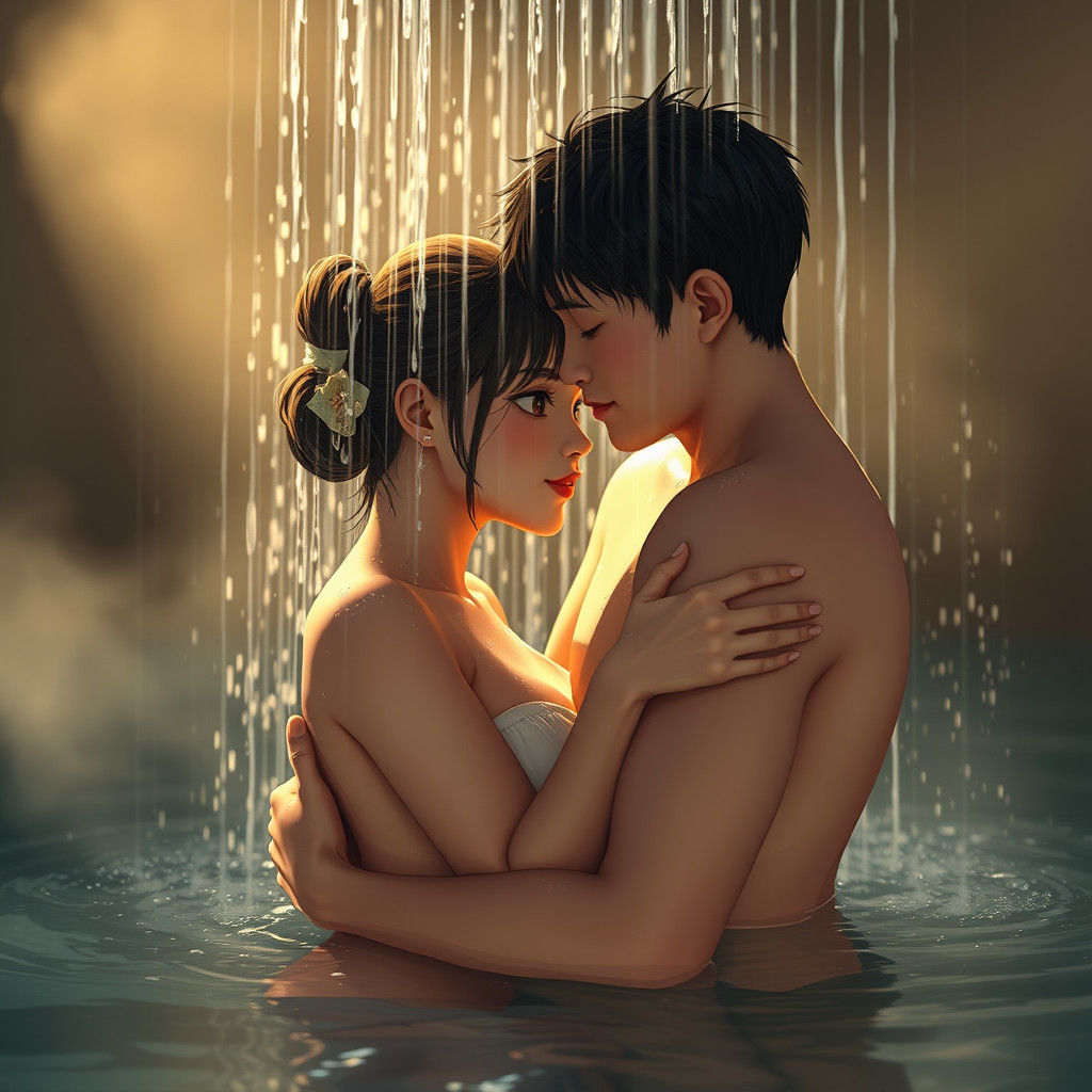 Tender Lovers in a Japanese Onsen Scene
