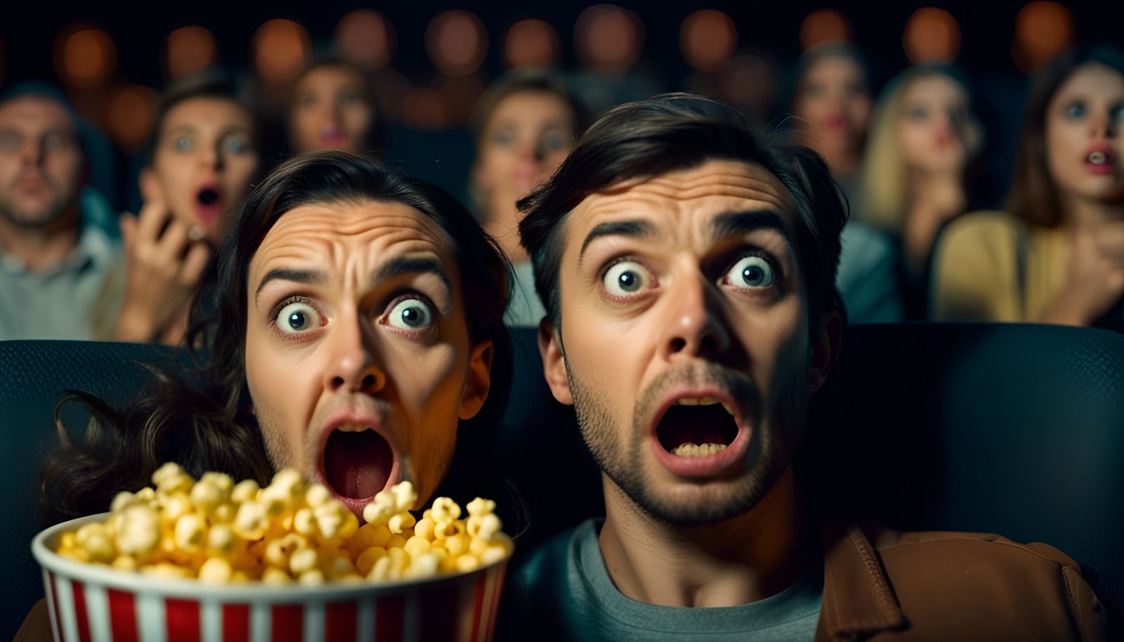 Couple Fearfully Watches Horror Movie in Cinema
