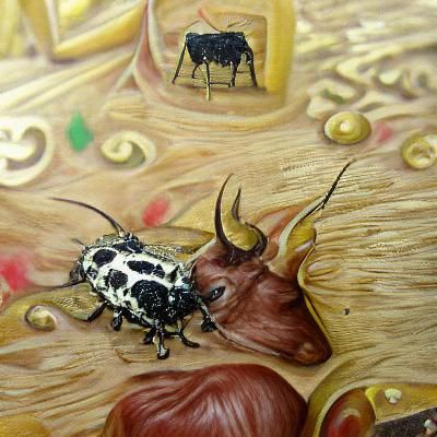 Insect Portrait on a Cow in a Detailed Oil Painting