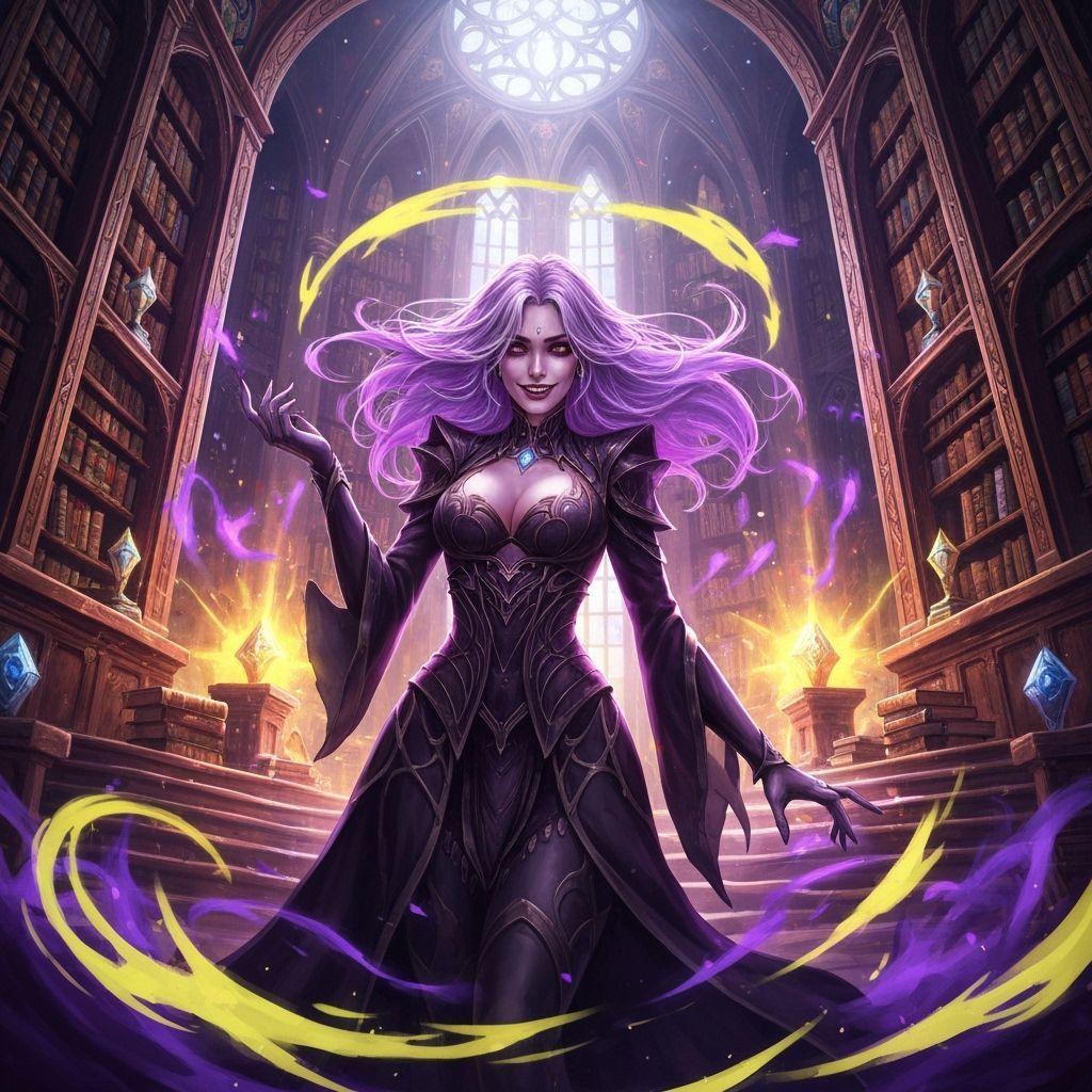Mystical Sorceress in Grand Library, Fantasy Art