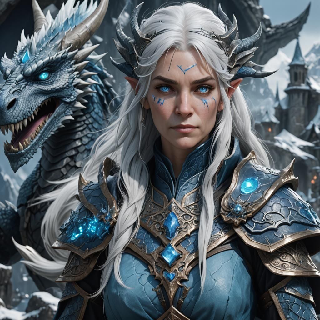 Ethereal Ice Witch, a Blue Dragonborn Elder's Mystical Portr...