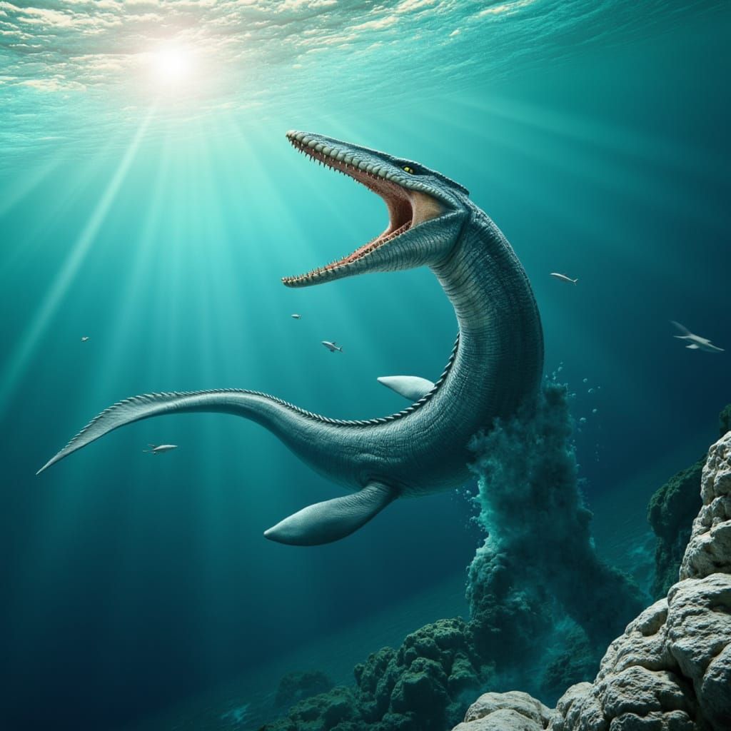 Jurassic World Mosasaurus in Biomechanical Futuristic Landsc...