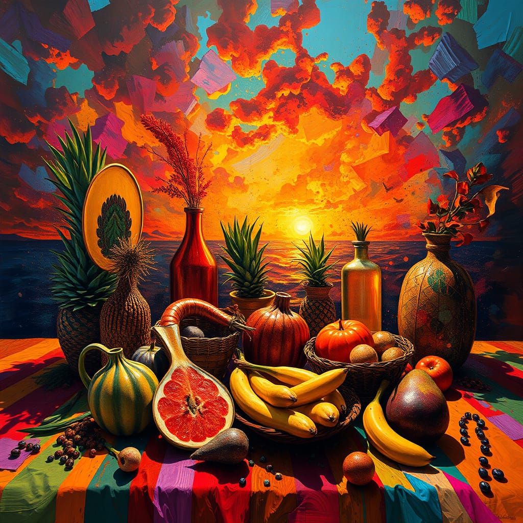 Abstract Still Life in Vivid Surreal Style