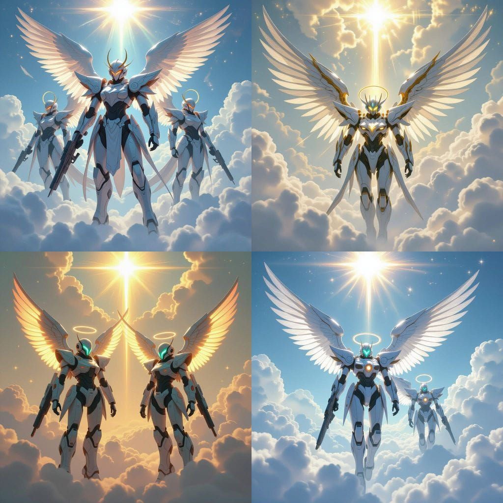 Futuristic Angelic Mech Army in Heaven