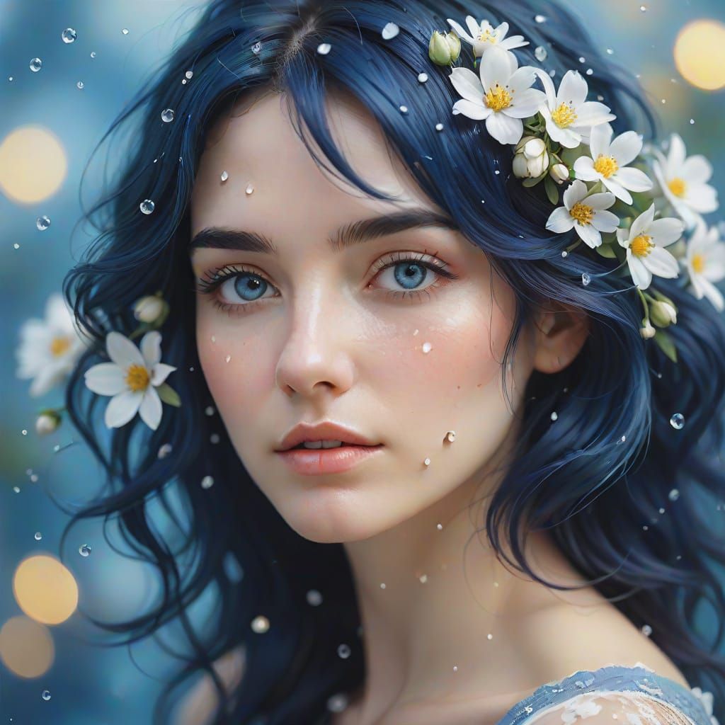 Ethereal Portrait of Woman with Blue Hair