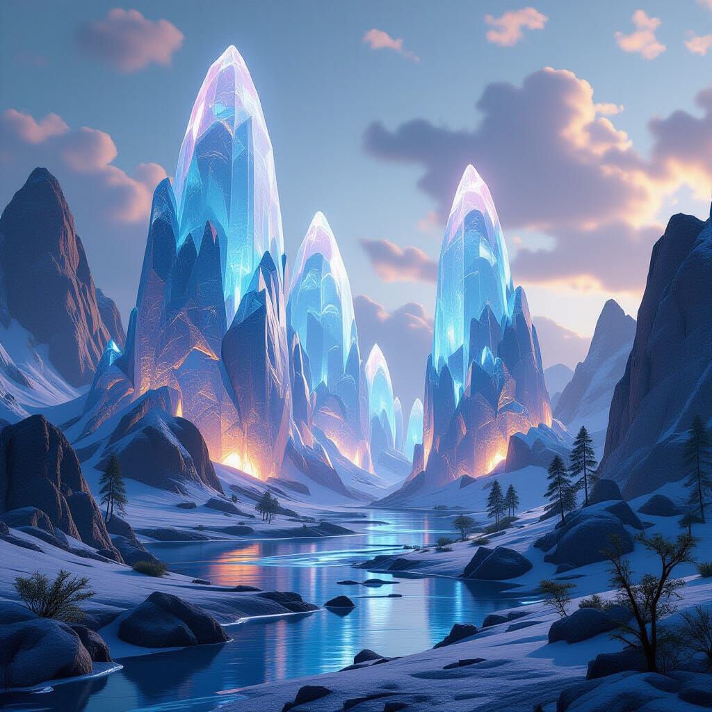 Alien Crystal Forest with Pulsating Light in 3D