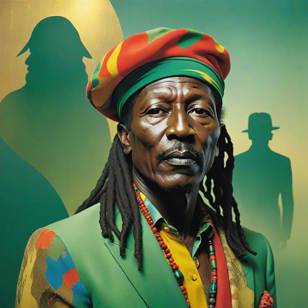 Vibrant Reggae Legend with Ethereal Dreamscape