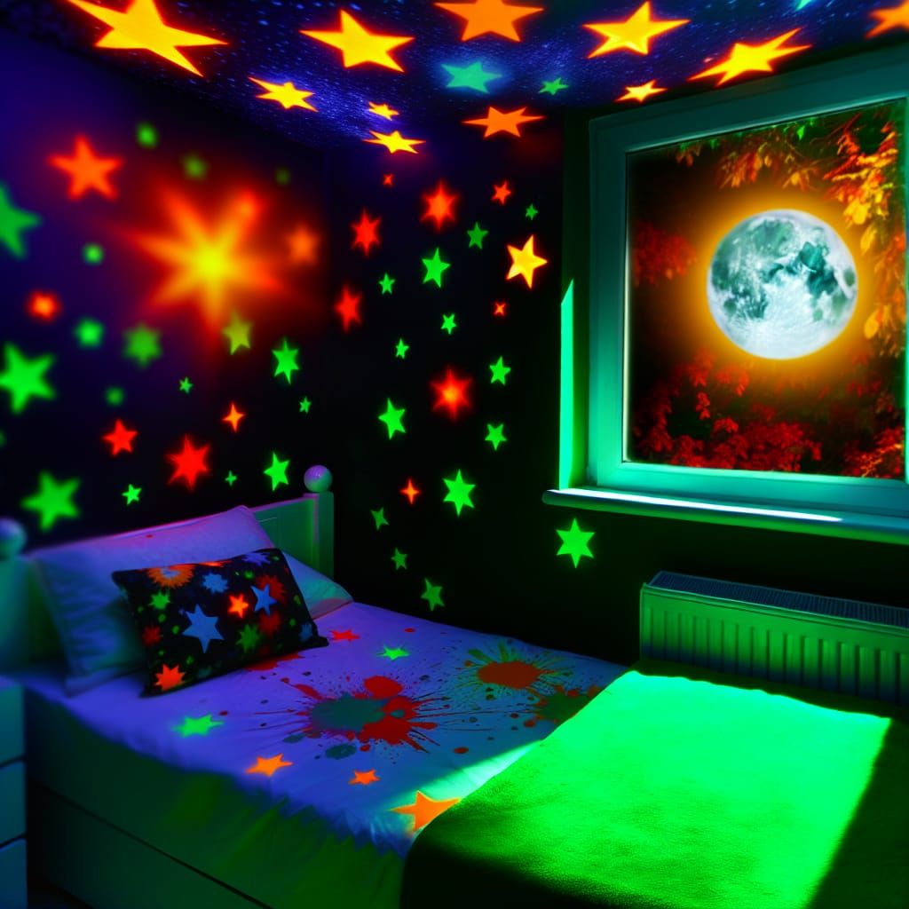 Neon Stars and Moonlit Dreams in Child's Room