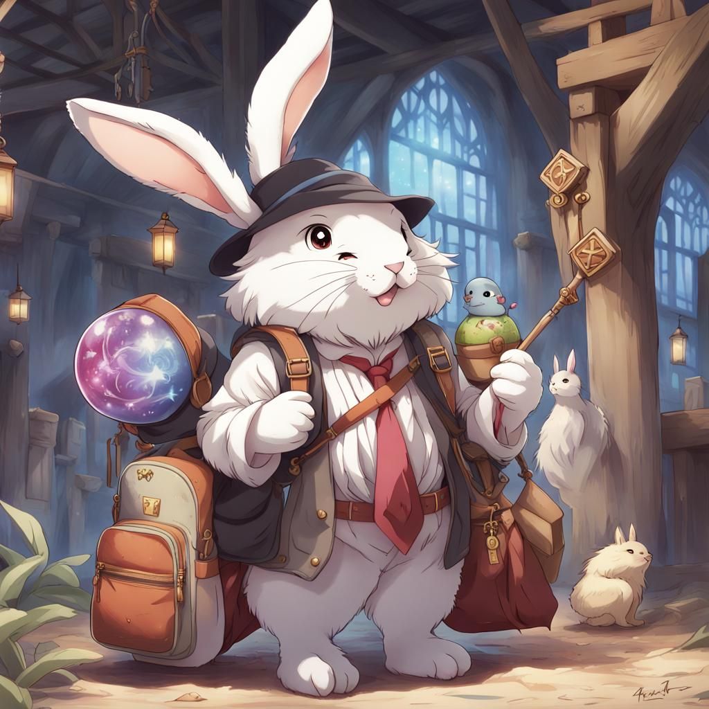 Mystical Rabbit Merchant Wields Sorcerer's Wand and Collects...