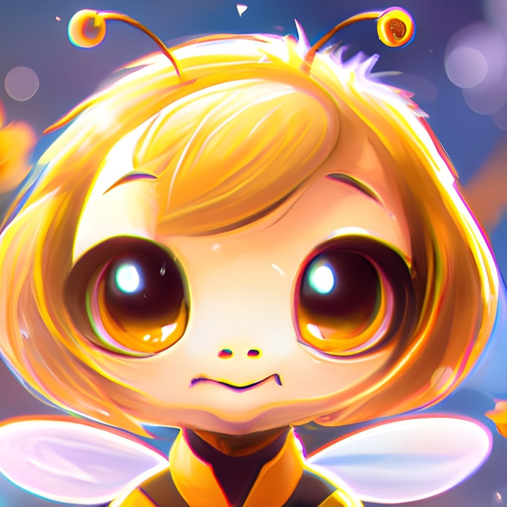 Chibified Bee Character in Cosmic Space