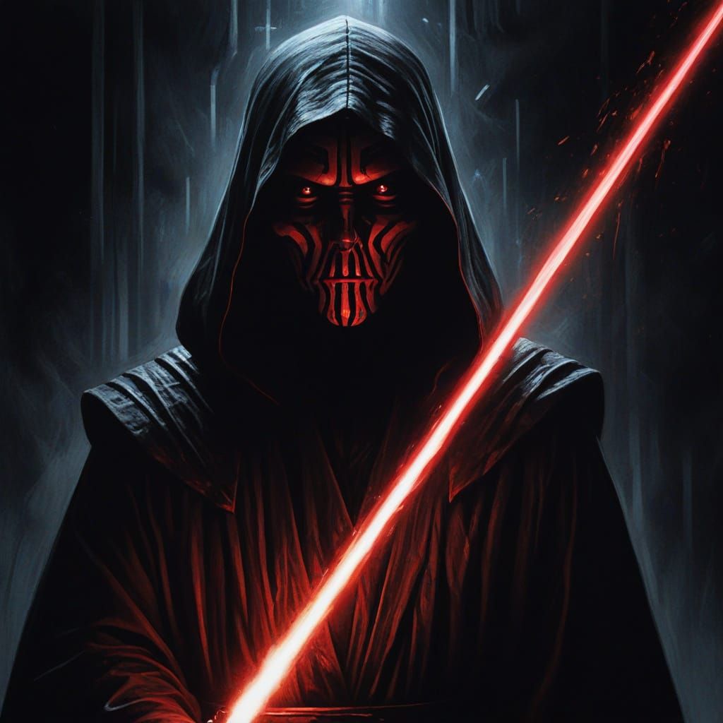 Ominous Dark Lord of the Sith in Oil Painting