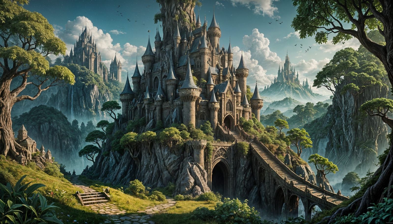 Elven Fortress in Enchanted Forest Concept Art