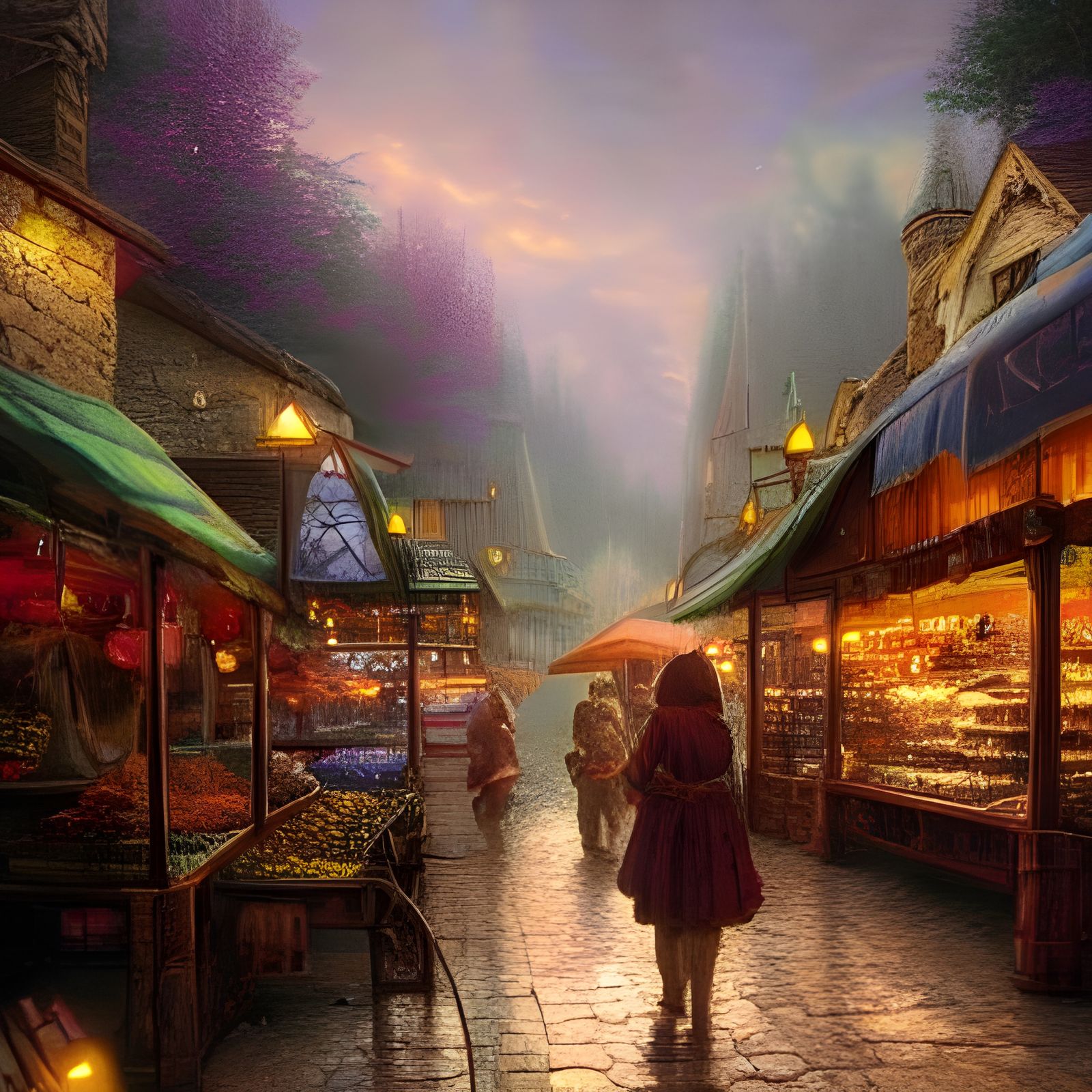 Whimsical Medieval Fantasy Market Scene