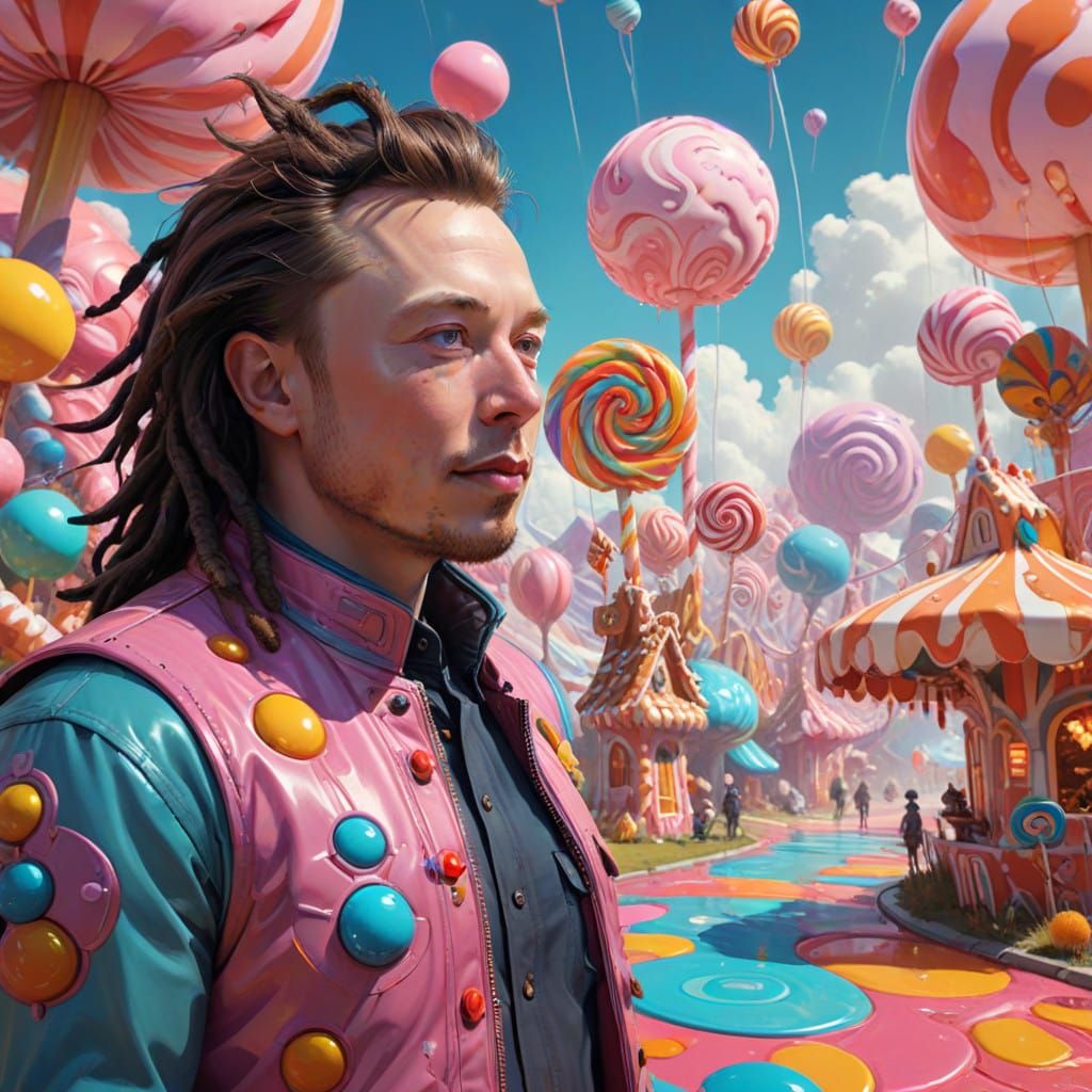 Elon Musk in Vibrant Rastafarian Candyland