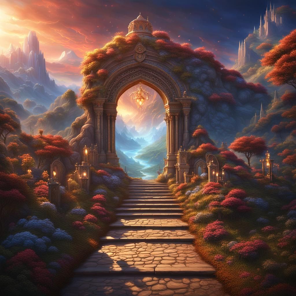 Divine Pathway to Radiant Glory in Fantastical Matte Paintin...