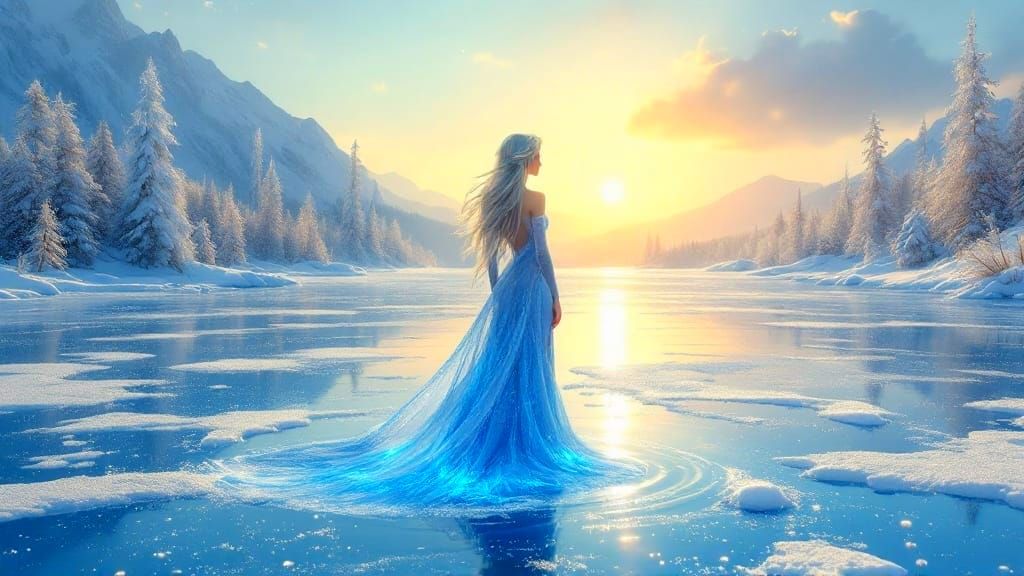 Ethereal Winter Scene with Ice and Sun