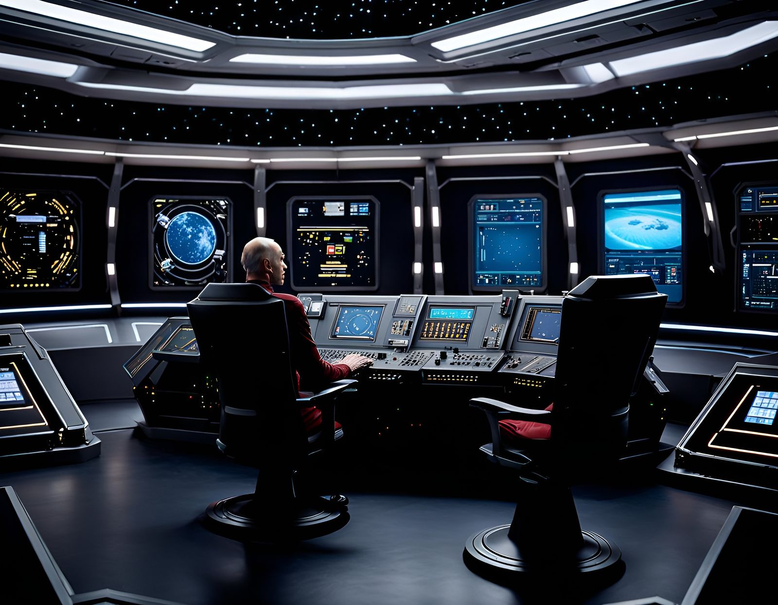 Captain at the the flight deck of the new Enterprise