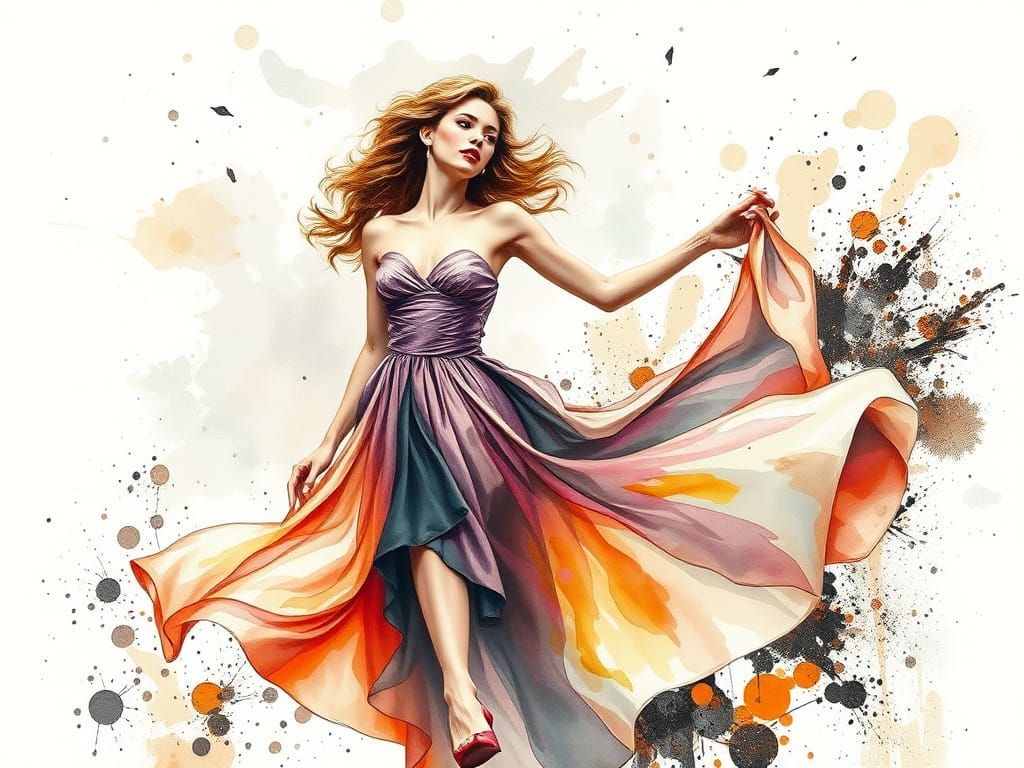 Distorted Lady in Surreal Watercolour Environment