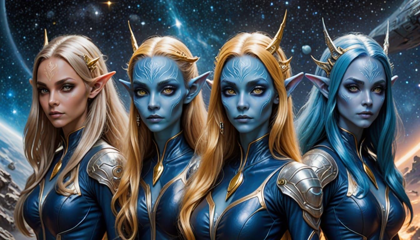 Alien Space Elves Starship Crew on a Space Mission