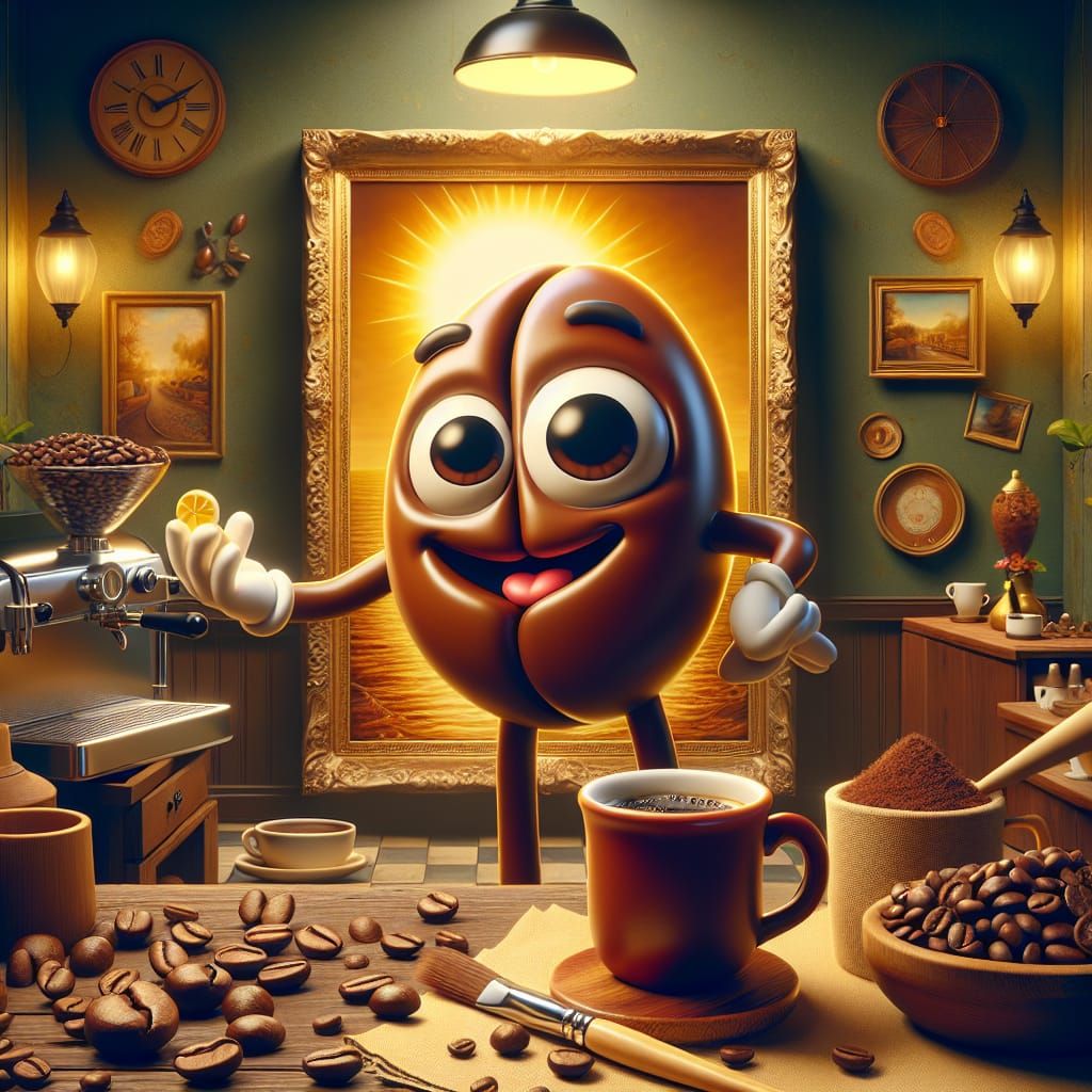 Cheerful Coffee Bean in an Upscale Coffee Shop