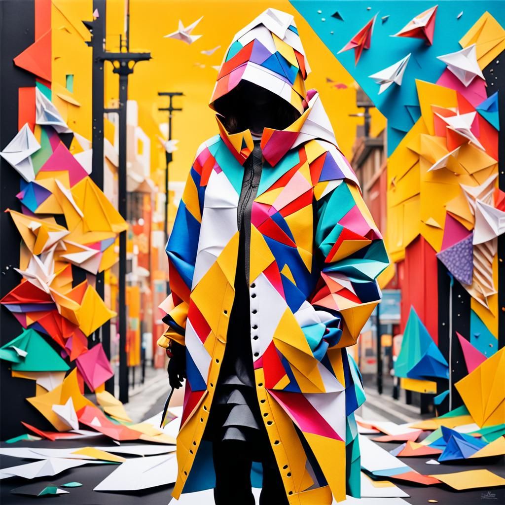 Intricate Paper Fashion, Soft Focus Street Art in Polychroma...