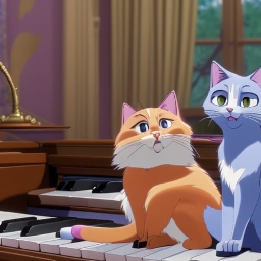 Disney Cats in Elegant Anime Piano Concert