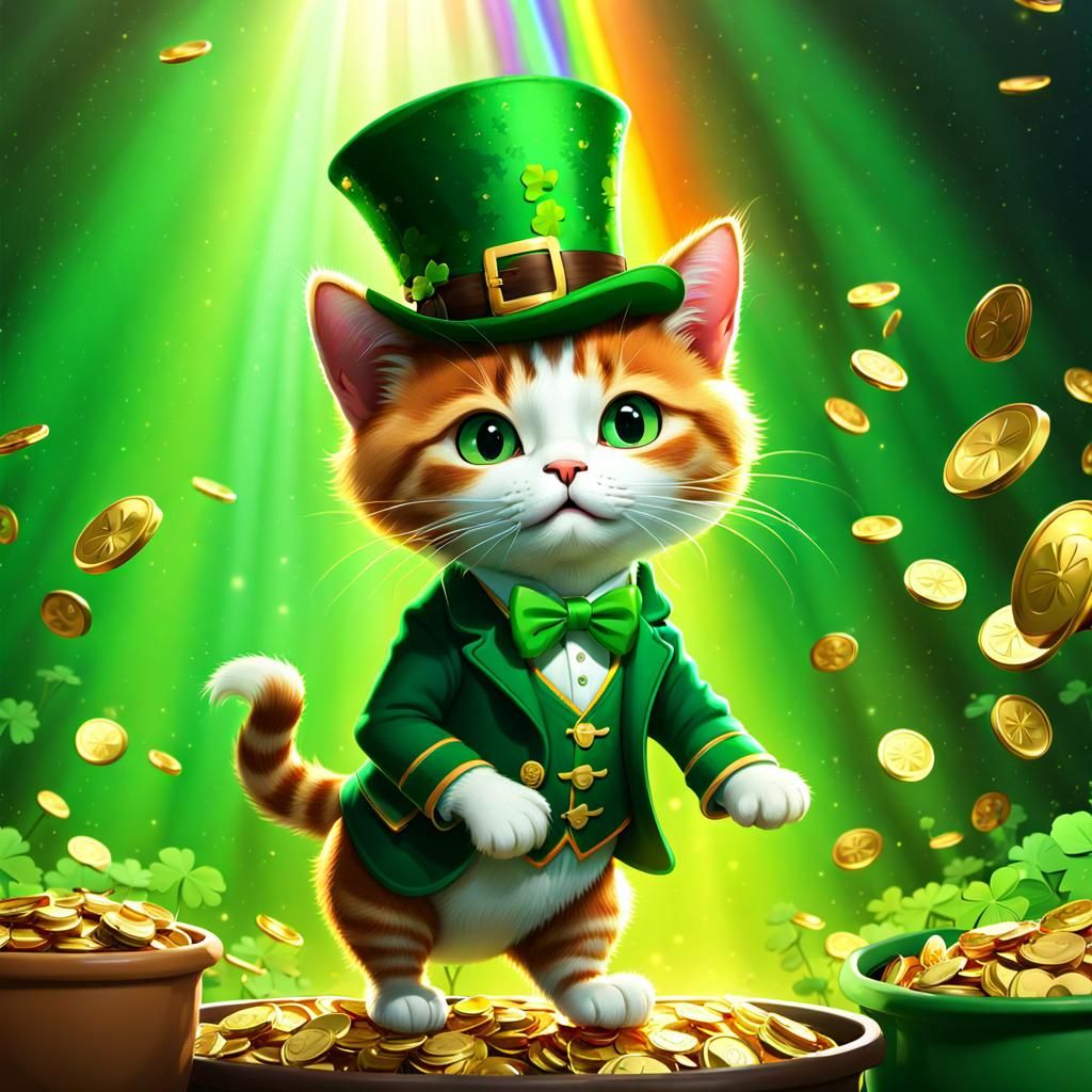 Hyperrealistic St. Patrick's Day Cat Fantasy Art