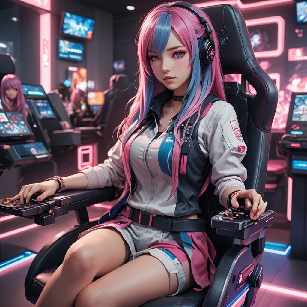 Breathtaking Anime Gaming Scene with Ultrafine Details