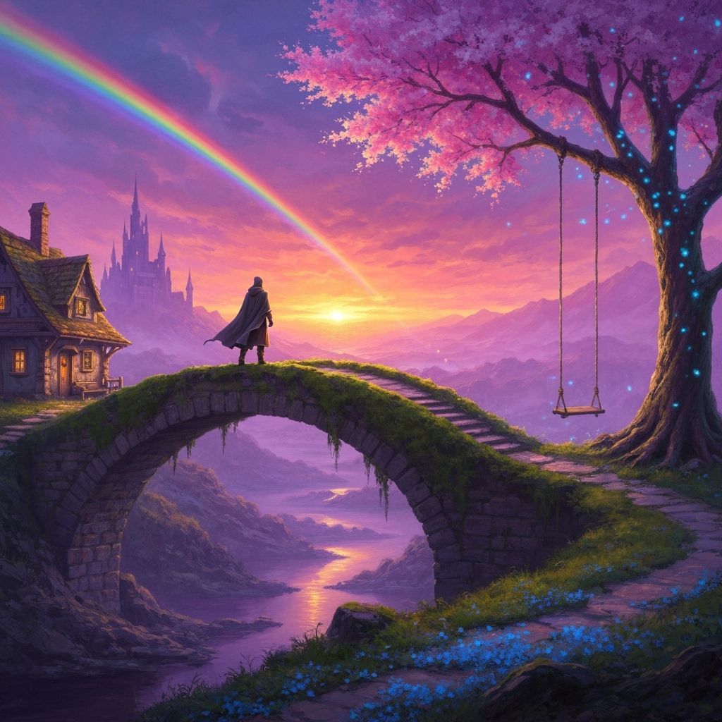 Mystical Sunset Bridge Landscape Painting