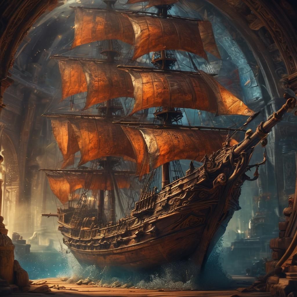 Surreal Fantasy Ship Embarks Inside an Antique Wine Bottle