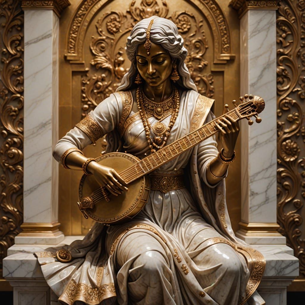 Baroque Marble Sculpture of Indian Musician