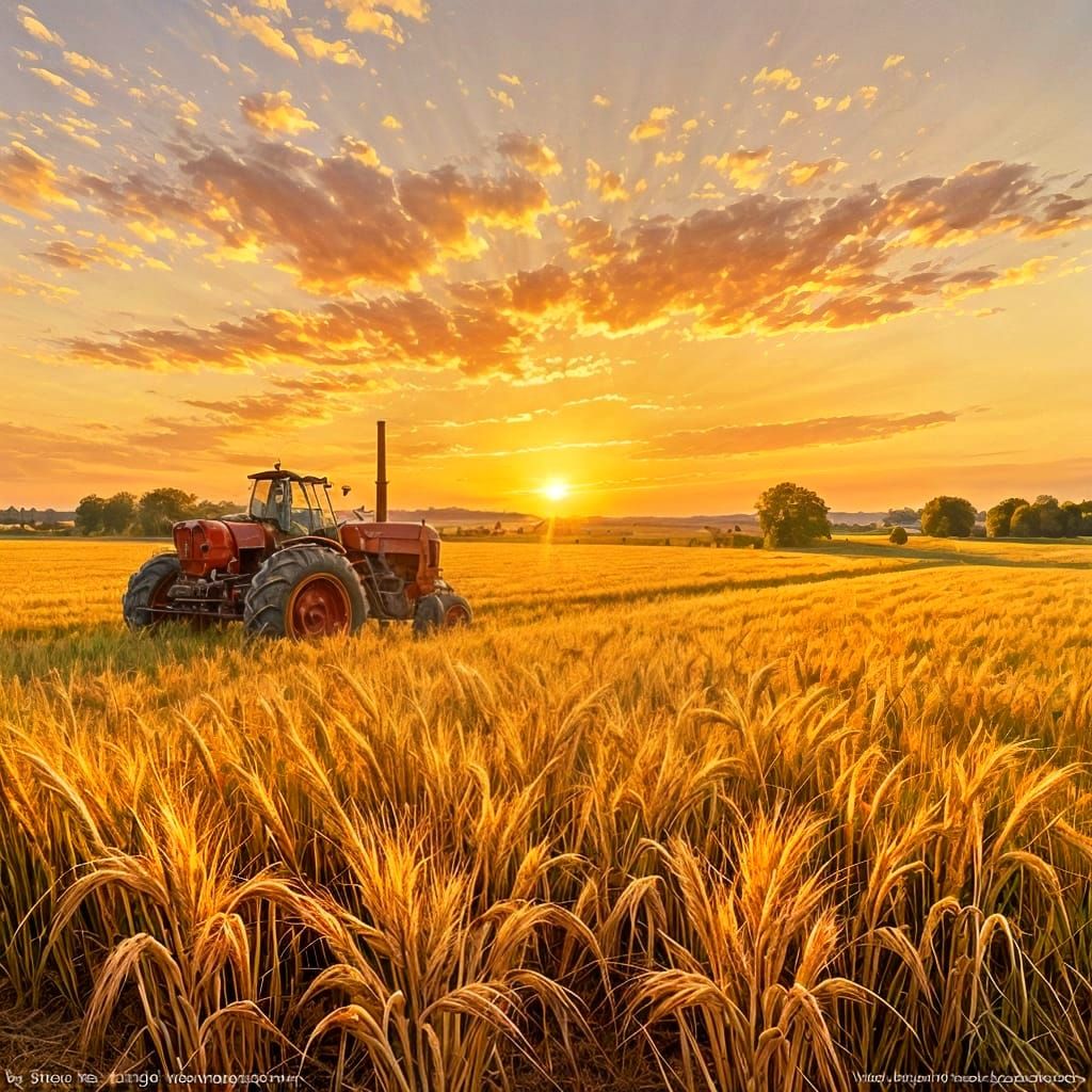 Impressionist Wheat Field at Golden Hour