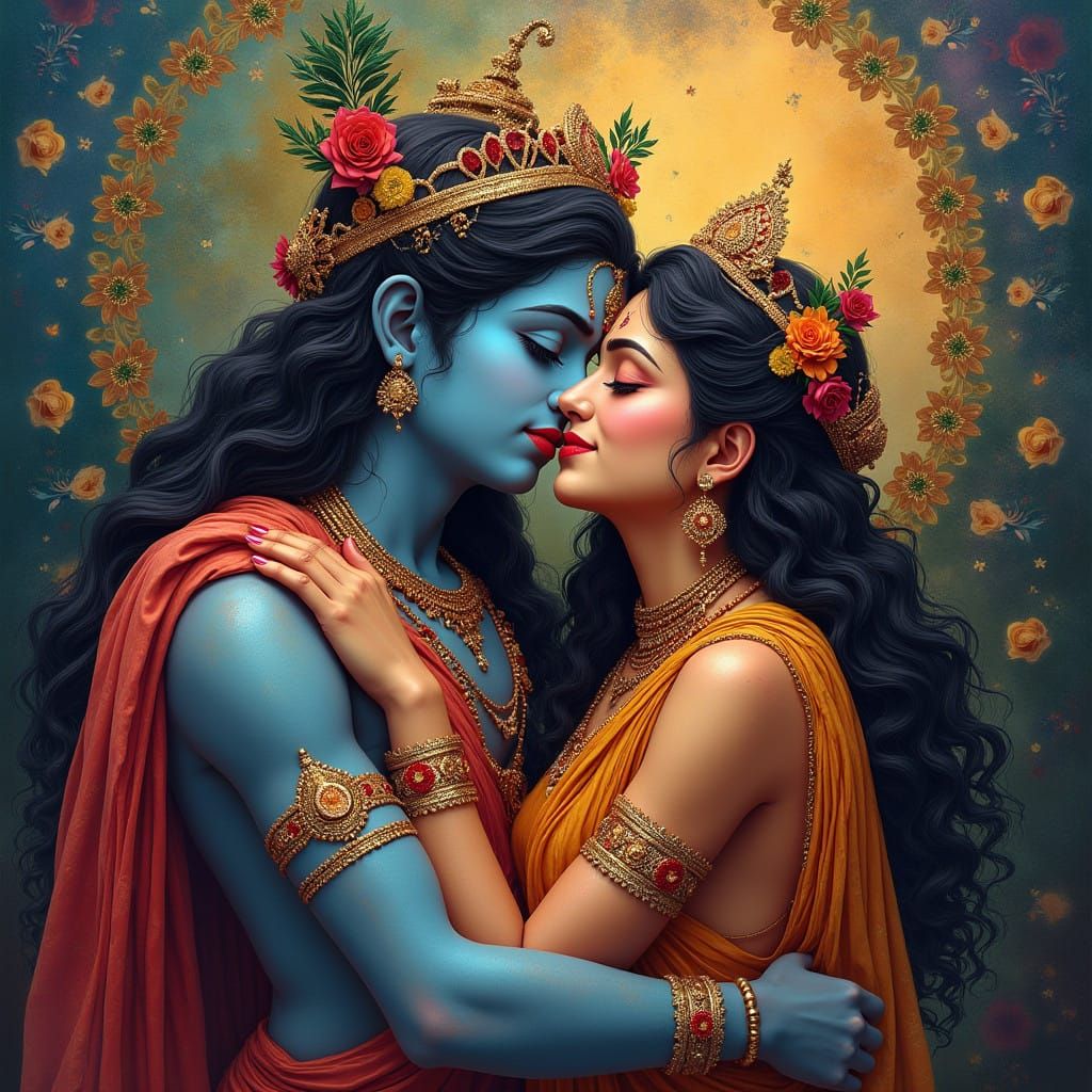 Divine Portraits of Radha and Krishna in Ethereal Splendor