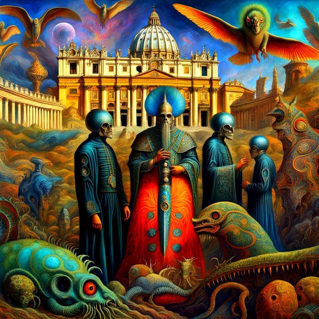 Vatican Biomorphic Asylum in Psychedelic Digital Oil Style