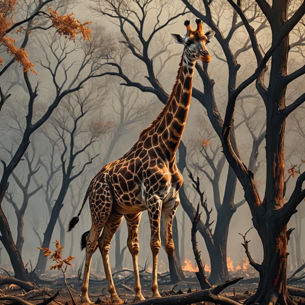 A Giraffe's Hope in a Barren Landscape, in Hyper-Realistic D...