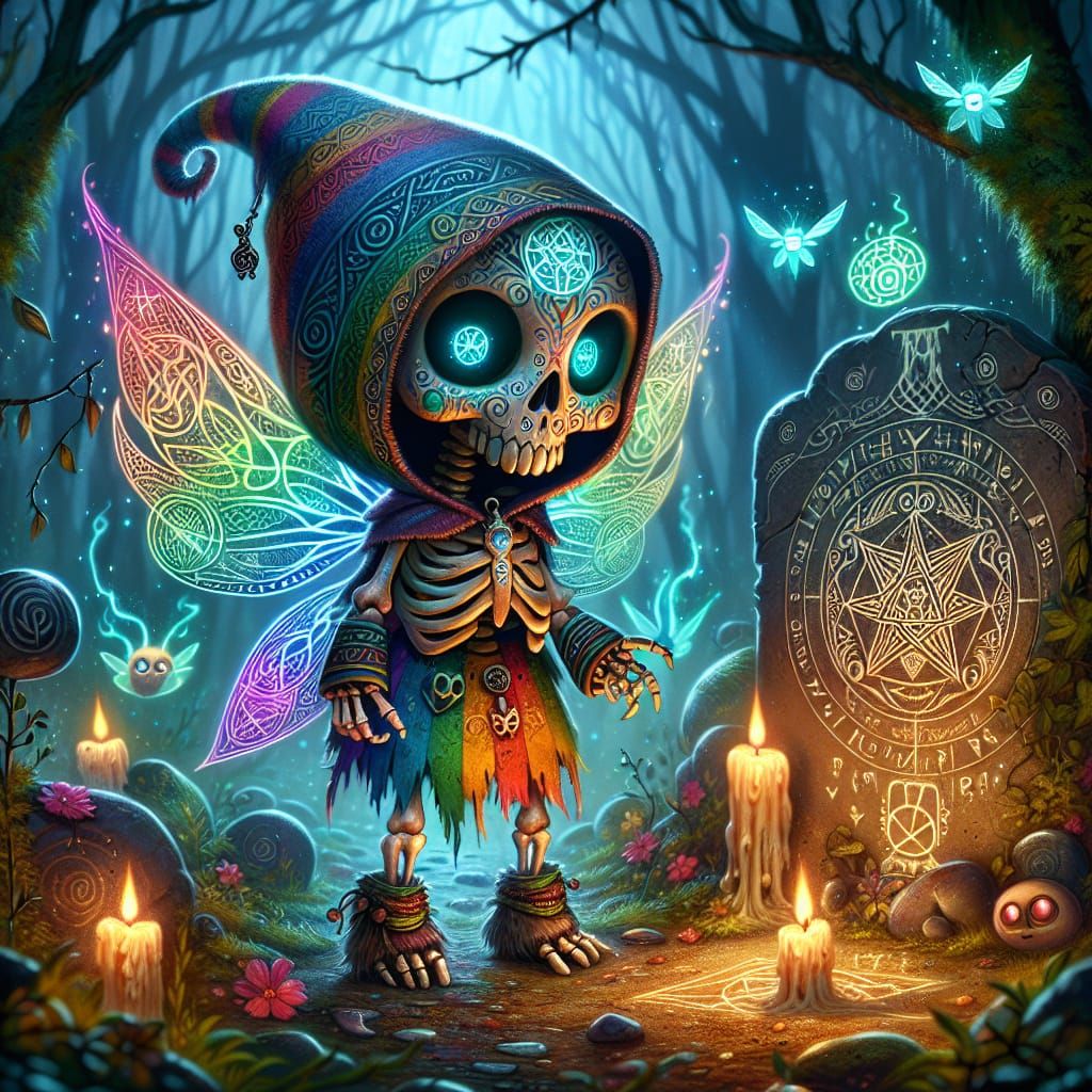 Whimsical Dark Fantasy Pixie in Celtic-Inspired Digital Art