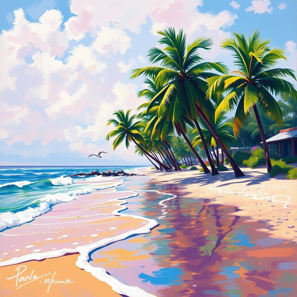 Vibrant Impressionist Beach Scene on a Spring Morning